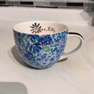 Lilly Pulitzer Gold Handle Blue Lilly Print Ceramic Mug